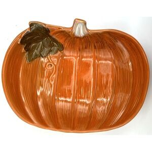 Pumpkin Fall Harvest Inspired Serving Bowl Halloween Candy Dish Home Decor EUC